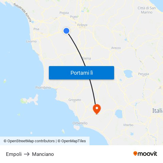 Empoli to Manciano map