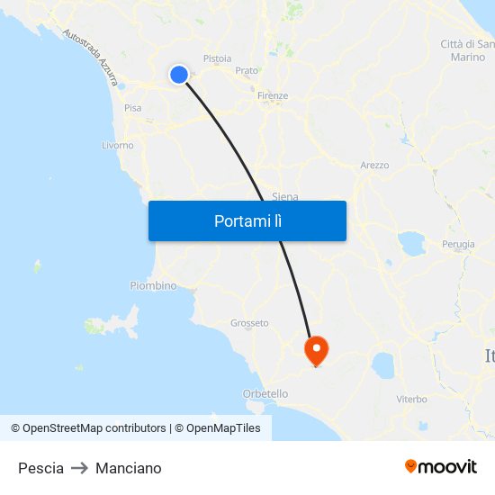 Pescia to Manciano map