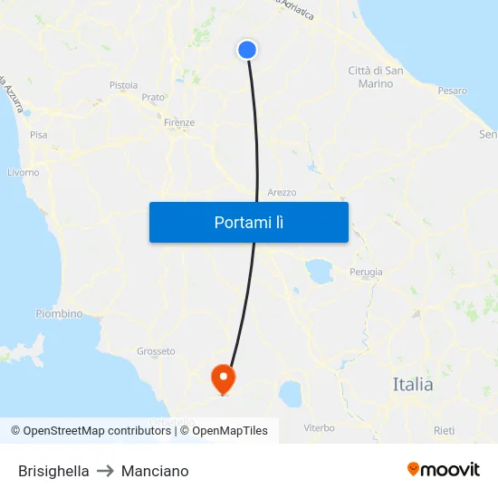 Brisighella to Manciano map