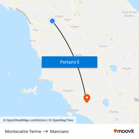 Montecatini-Terme to Manciano map