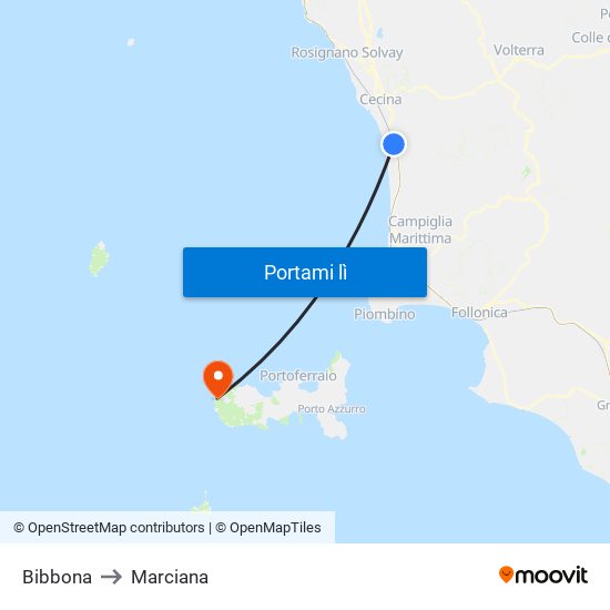 Bibbona to Marciana map