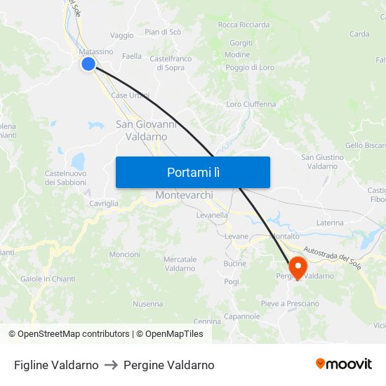 Figline Valdarno to Pergine Valdarno map