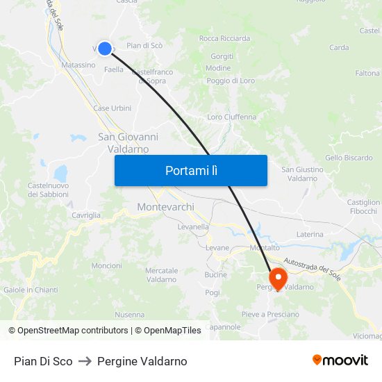 Pian Di Sco to Pergine Valdarno map