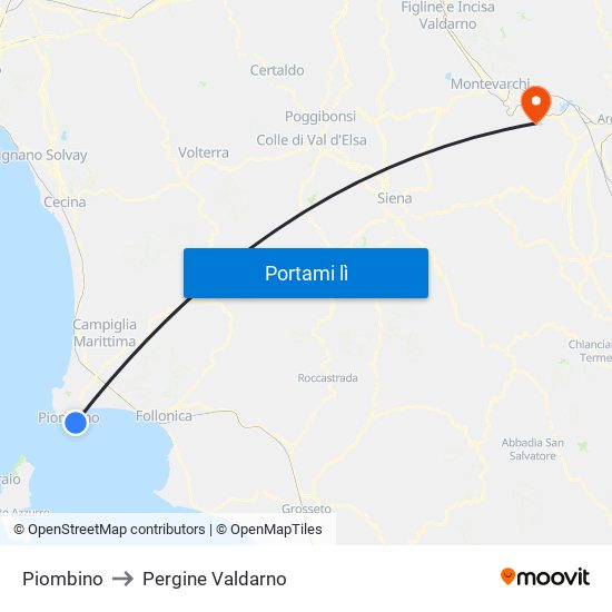 Piombino to Pergine Valdarno map