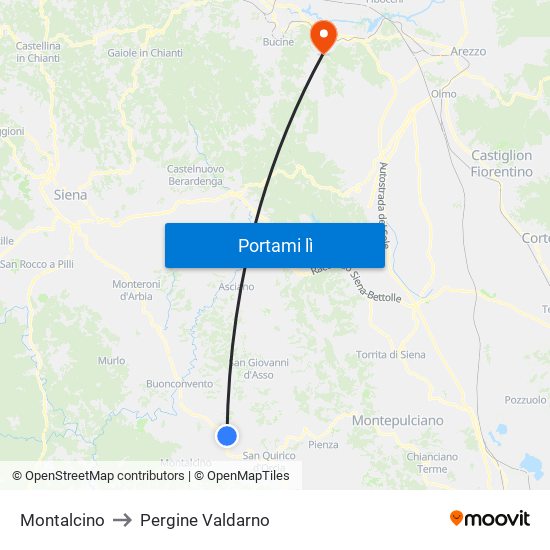 Montalcino to Pergine Valdarno map