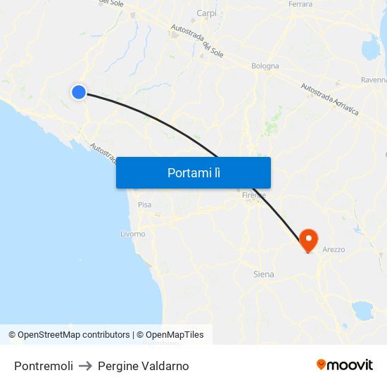 Pontremoli to Pergine Valdarno map