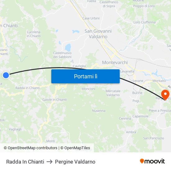 Radda In Chianti to Pergine Valdarno map