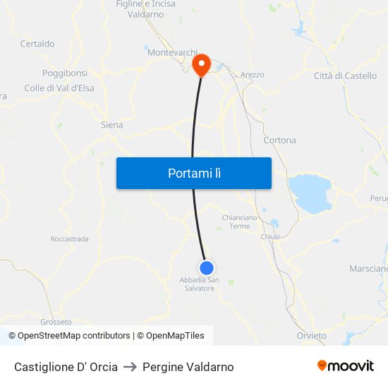 Castiglione D' Orcia to Pergine Valdarno map