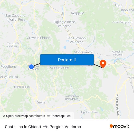 Castellina In Chianti to Pergine Valdarno map