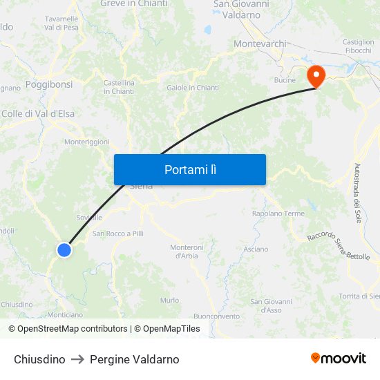 Chiusdino to Pergine Valdarno map