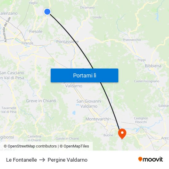 Le Fontanelle to Pergine Valdarno map