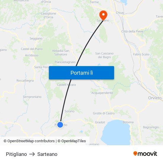 Pitigliano to Sarteano map