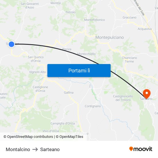 Montalcino to Sarteano map