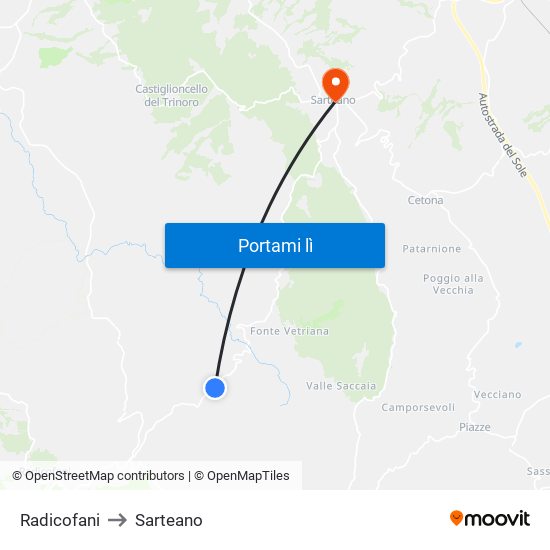 Radicofani to Sarteano map