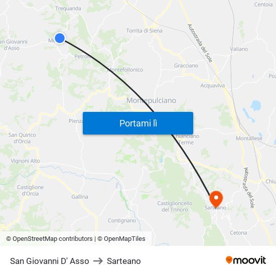 San Giovanni D' Asso to Sarteano map