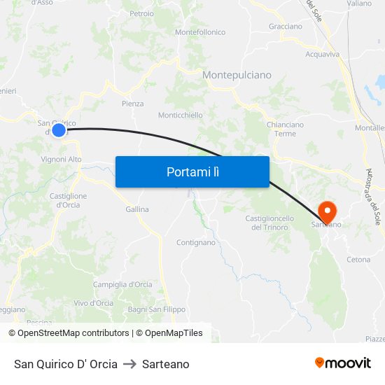San Quirico D' Orcia to Sarteano map
