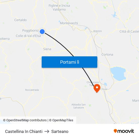 Castellina In Chianti to Sarteano map