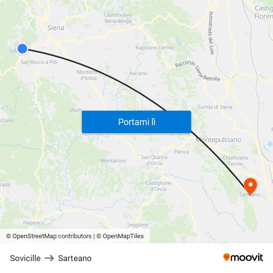 Sovicille to Sarteano map