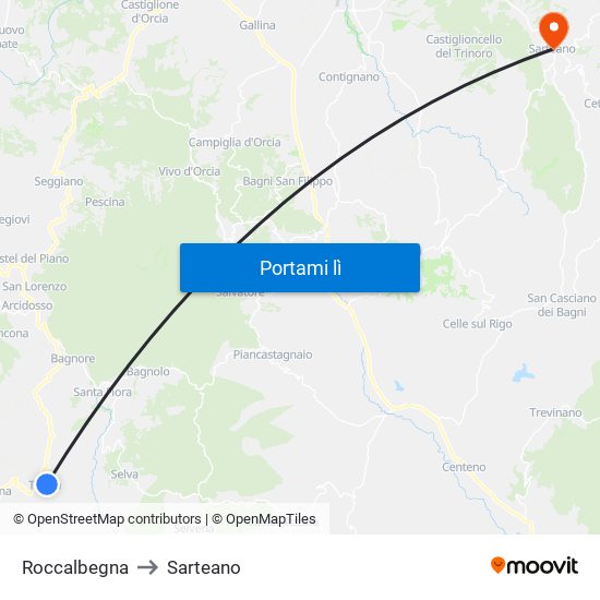 Roccalbegna to Sarteano map