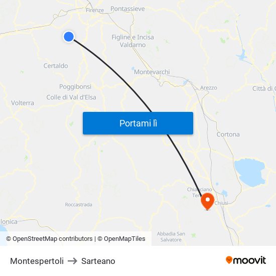 Montespertoli to Sarteano map