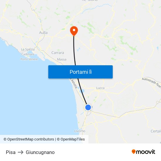 Pisa to Giuncugnano map