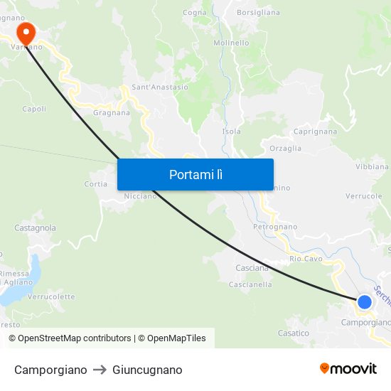 Camporgiano to Giuncugnano map