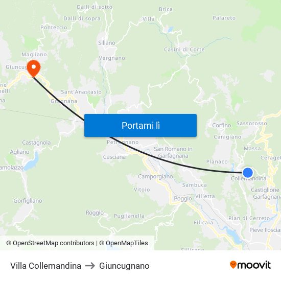 Villa Collemandina to Giuncugnano map