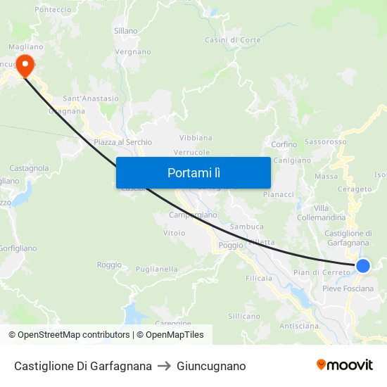 Castiglione Di Garfagnana to Giuncugnano map