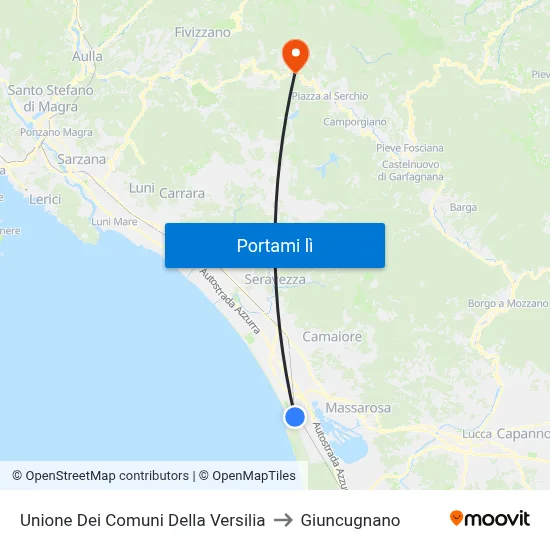 Unione Dei Comuni Della Versilia to Giuncugnano map