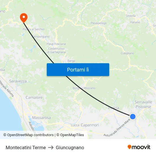 Montecatini Terme to Giuncugnano map
