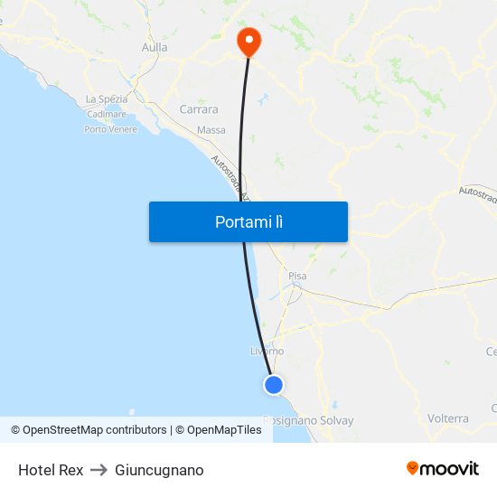 Hotel Rex to Giuncugnano map