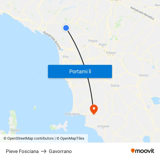 Pieve Fosciana to Gavorrano map