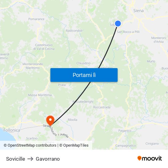 Sovicille to Gavorrano map