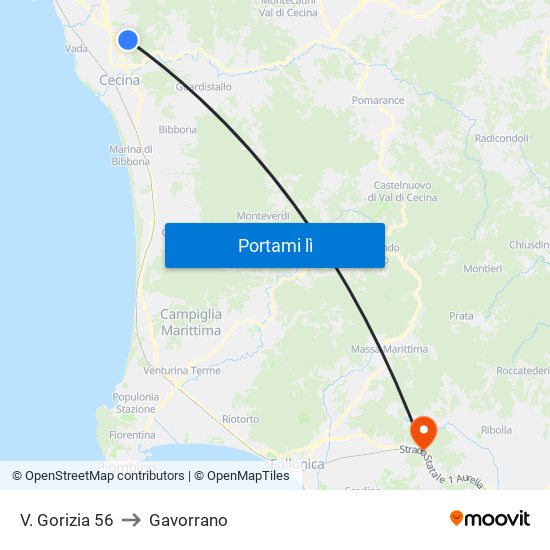 V. Gorizia 56 to Gavorrano map