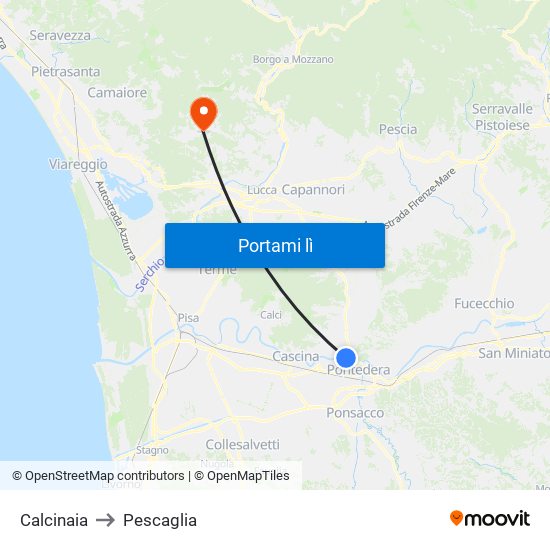 Calcinaia to Pescaglia map