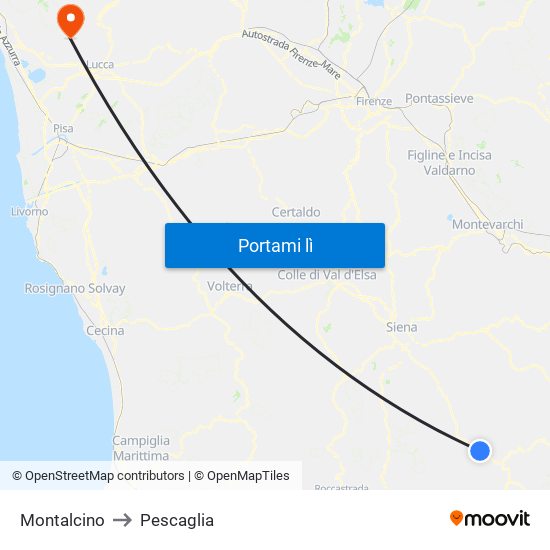 Montalcino to Pescaglia map