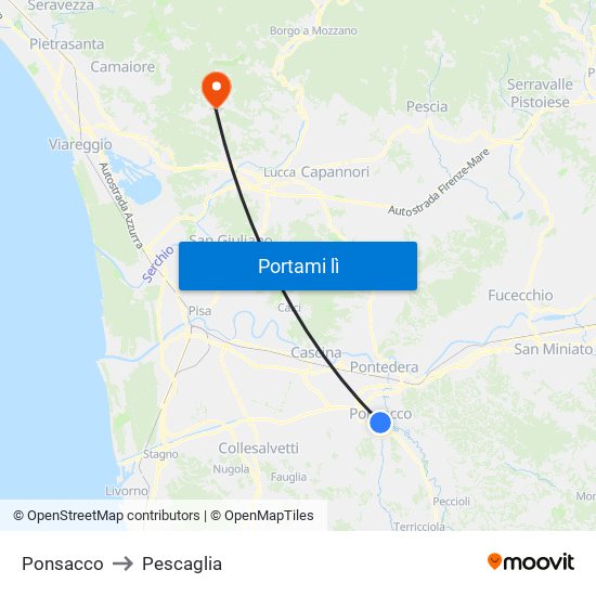 Ponsacco to Pescaglia map