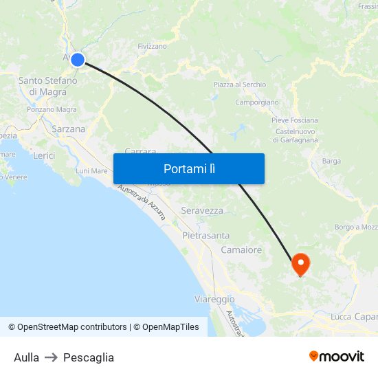 Aulla to Pescaglia map