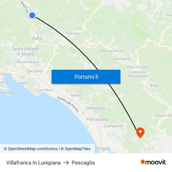 Villafranca In Lunigiana to Pescaglia map