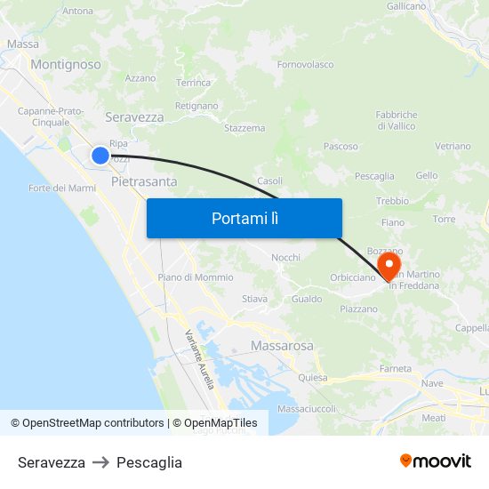 Seravezza to Pescaglia map