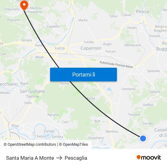 Santa Maria A Monte to Pescaglia map