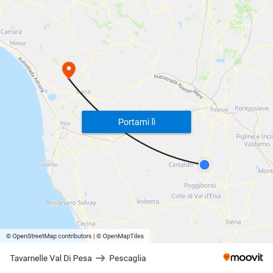 Tavarnelle Val Di Pesa to Pescaglia map