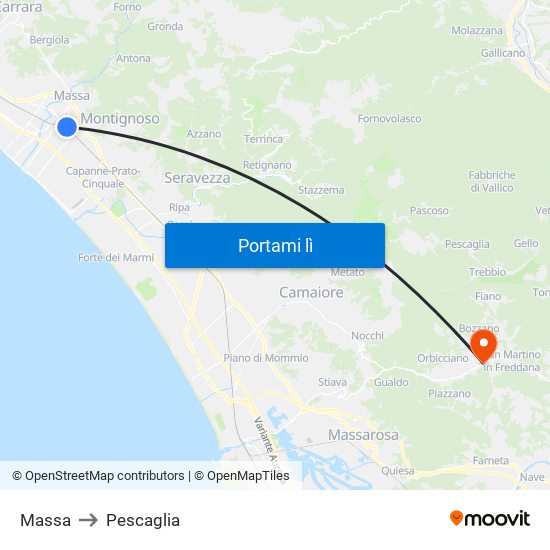 Massa to Pescaglia map