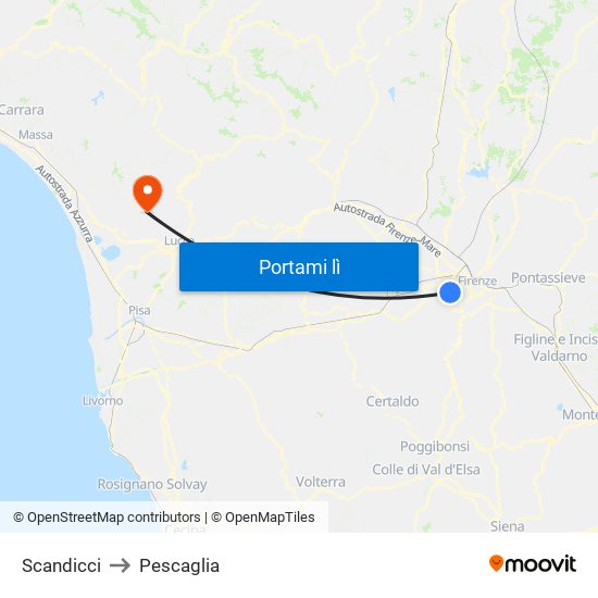 Scandicci to Pescaglia map