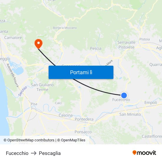 Fucecchio to Pescaglia map