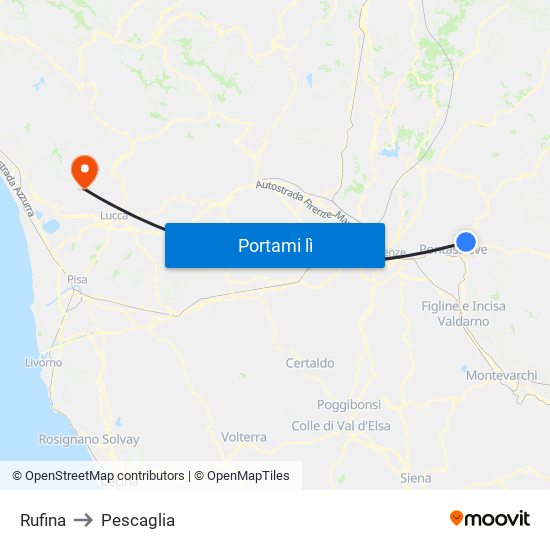 Rufina to Pescaglia map