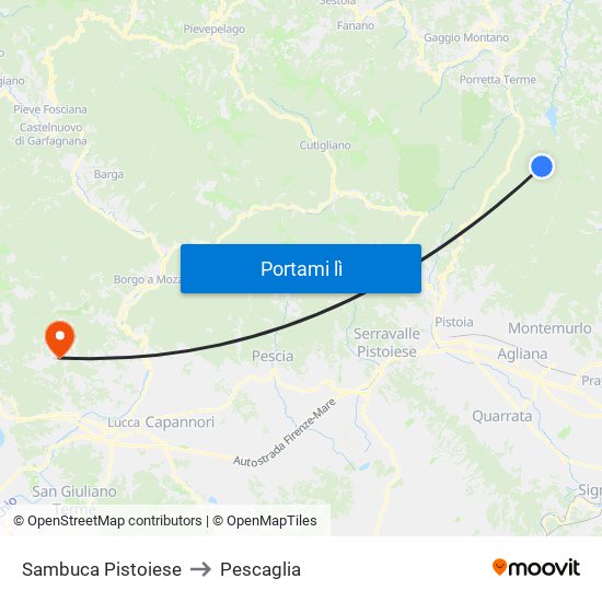 Sambuca Pistoiese to Pescaglia map