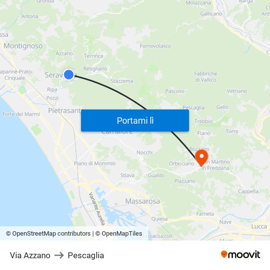 Via Azzano to Pescaglia map