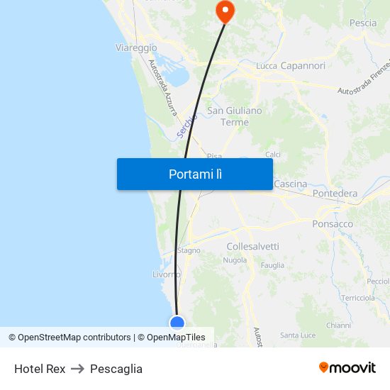 Hotel Rex to Pescaglia map