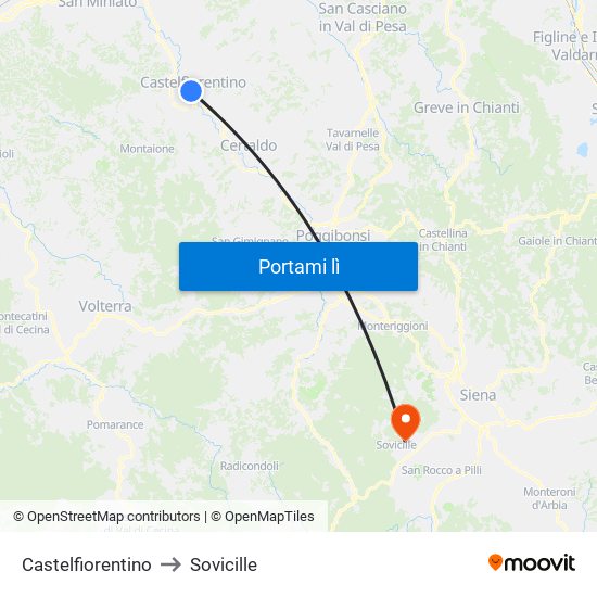 Castelfiorentino to Sovicille map